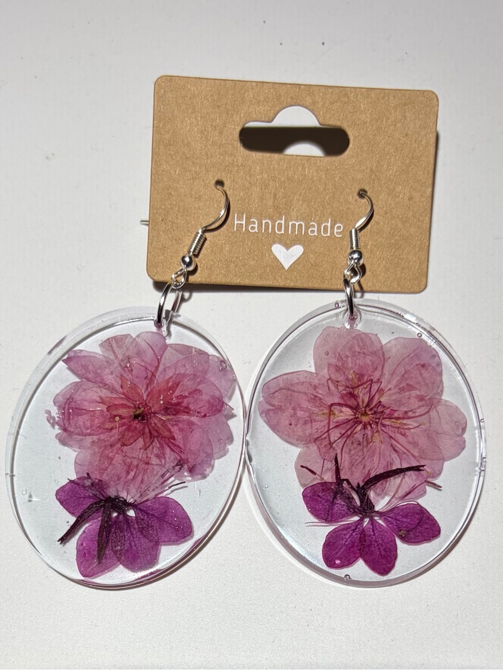 Pink Floral Resin Drop Earrings